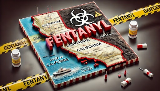 Caution tape with the word fentanyl represents its devastating impact in California and how AB 701 helps victims fight back