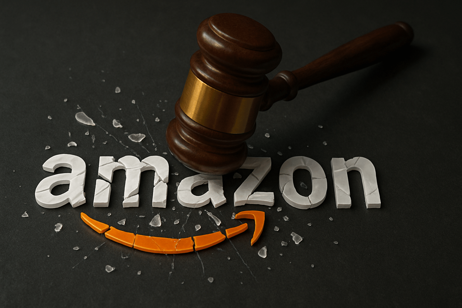 Gavel smashing Amazon logo representing Los Angeles product liability attorney Jeremy Robinson's winning track record.